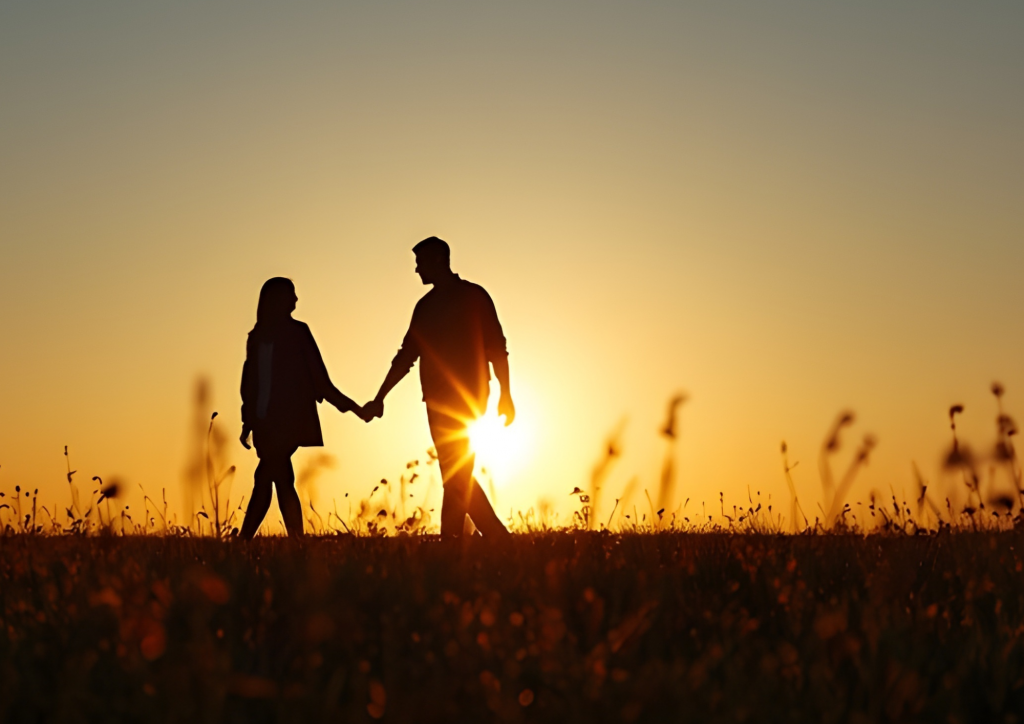 Paar geht Hand in Hand bei Sonnenuntergang – Symbolbild für Paartherapie, Beziehung und gemeinsame Entwicklung
